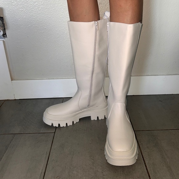 a new day Shoes - White Faux Leather Chunky Boots